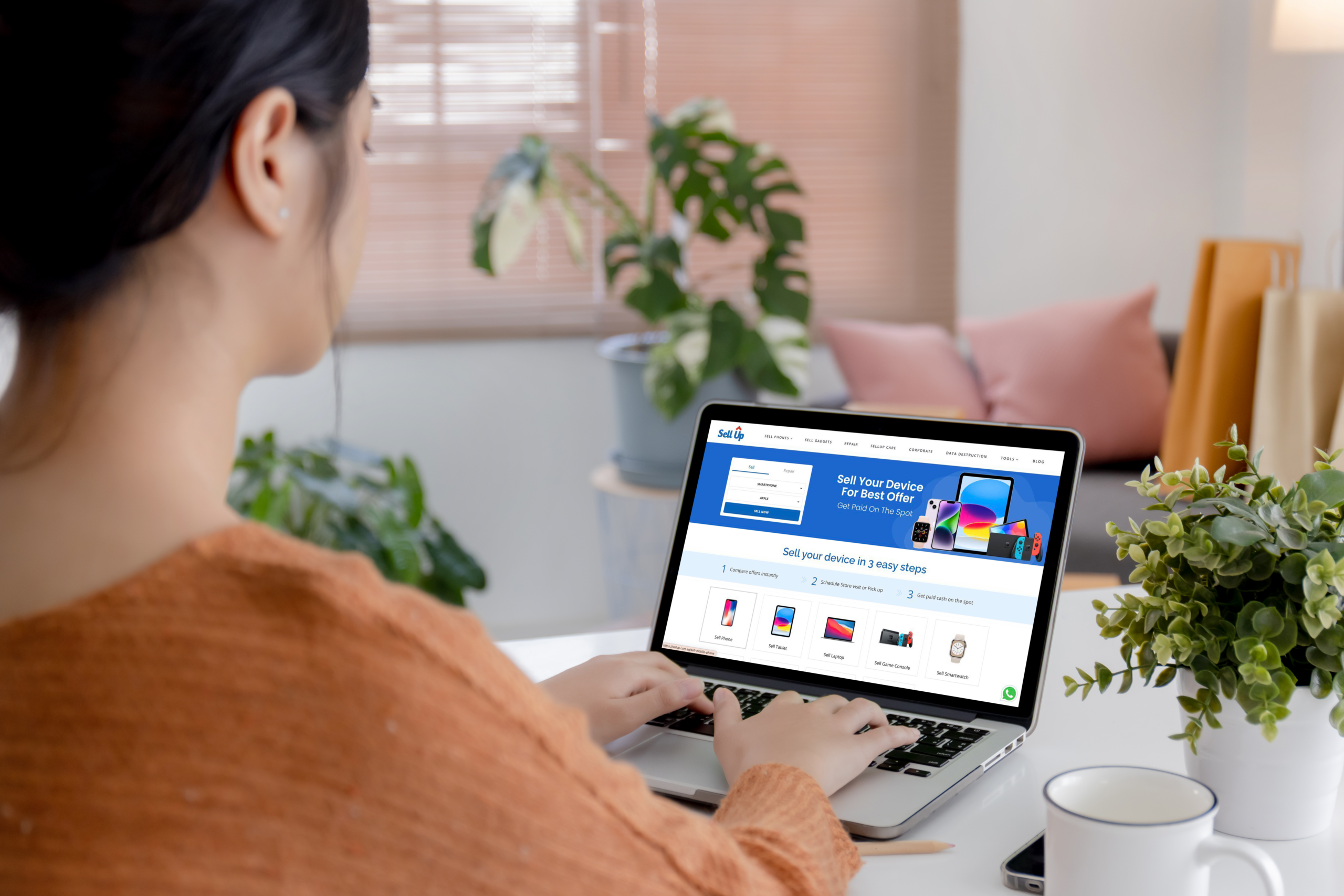 shoulder-young-woman-using-laptop-computer-with-blank-screen